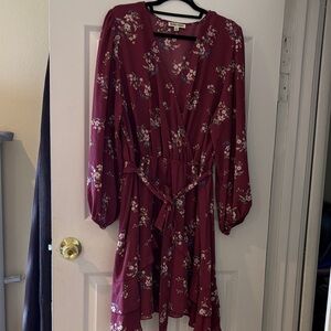 Inspired Hearts Burgundy Floral Long Sleeve Dress